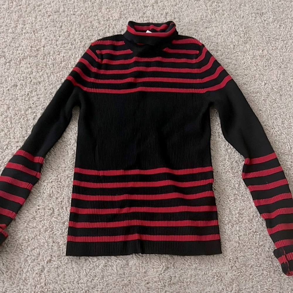 Zara Knit Black Sweater Red Striped Turtleneck